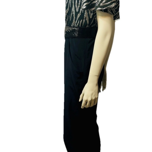 Vintage 80s Disco Metallic Silver & Black Striped Jumpsuit  Sz Small - Picture 12 of 14